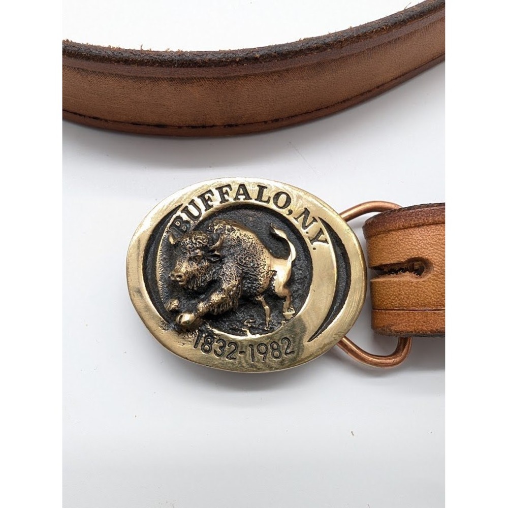 Vtg Heritage Mint Buffalo NY 1982 Solid Bronze Leather Belt Buckle 34" Western‎